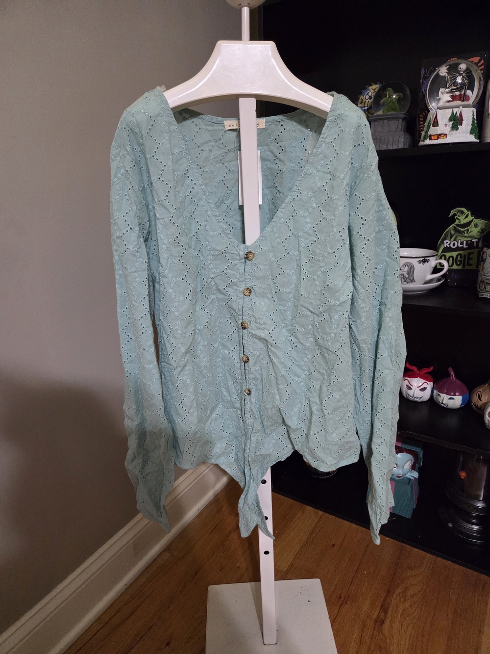 Copper Key Mint Eyelet Button-Front Girls' Top
